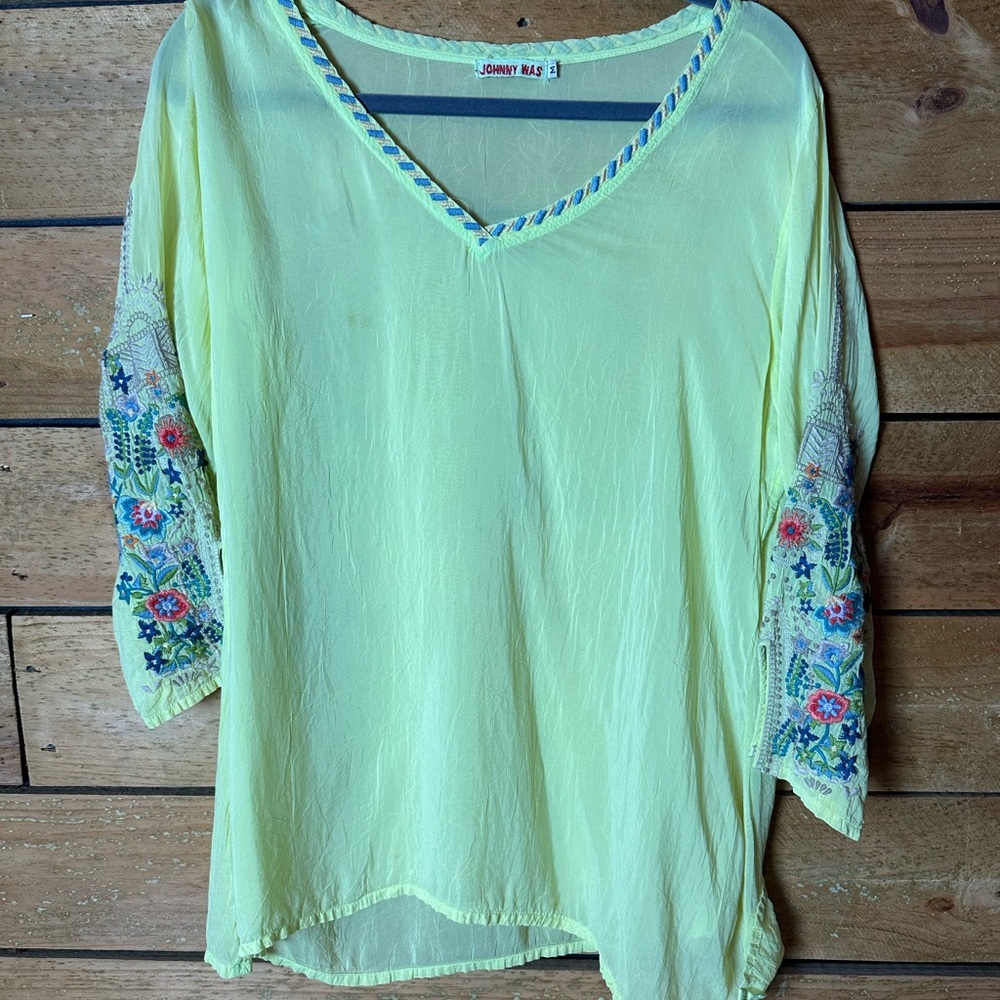 Johnny Was Yellow Embroidered Women's Top